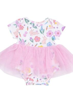 Angel Dear Bunny Baby Tutu Onesie Romper in Pink and White